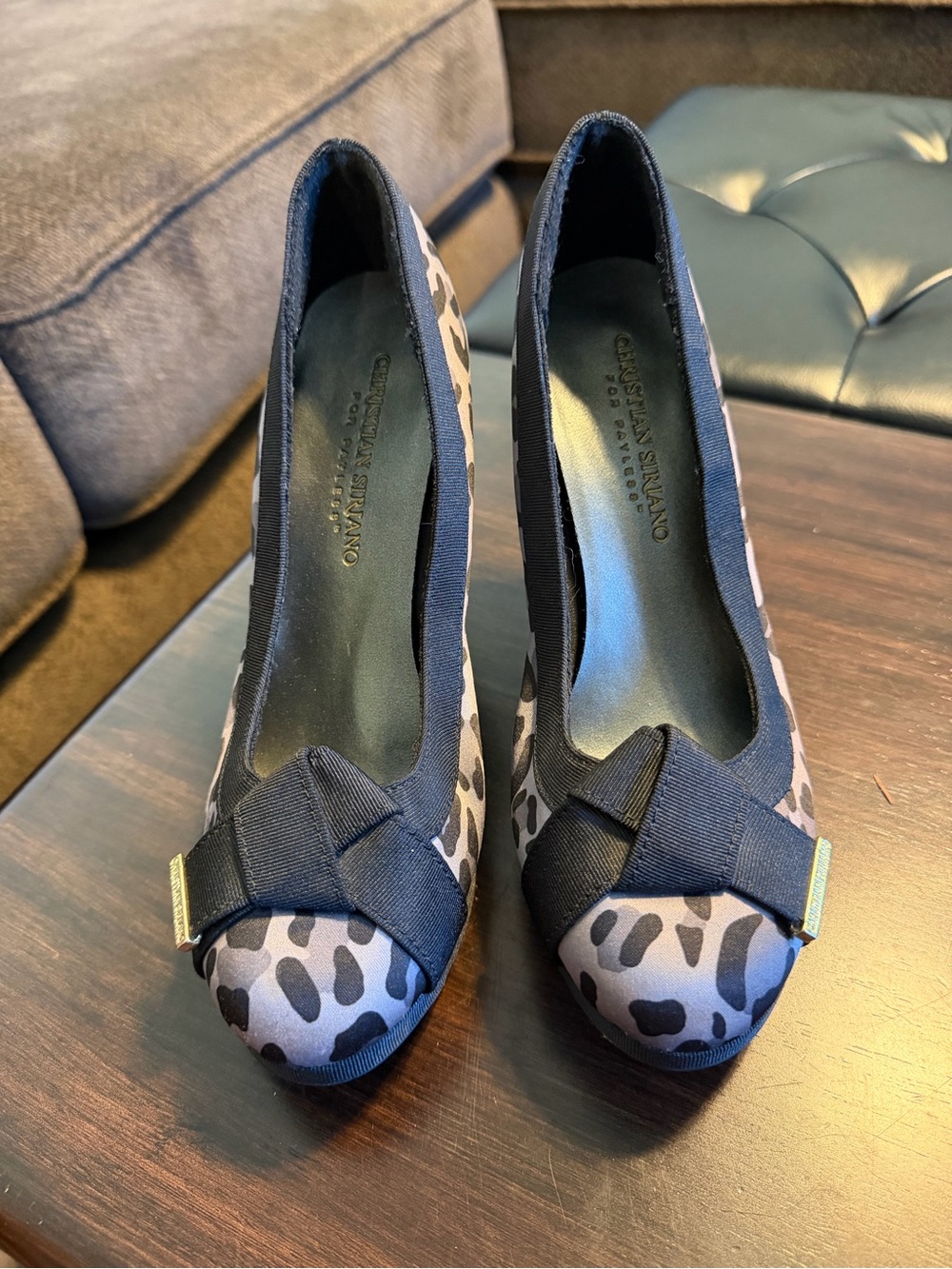 Christian Siriano Black and Gray Leopard-Print Bow Pumps
